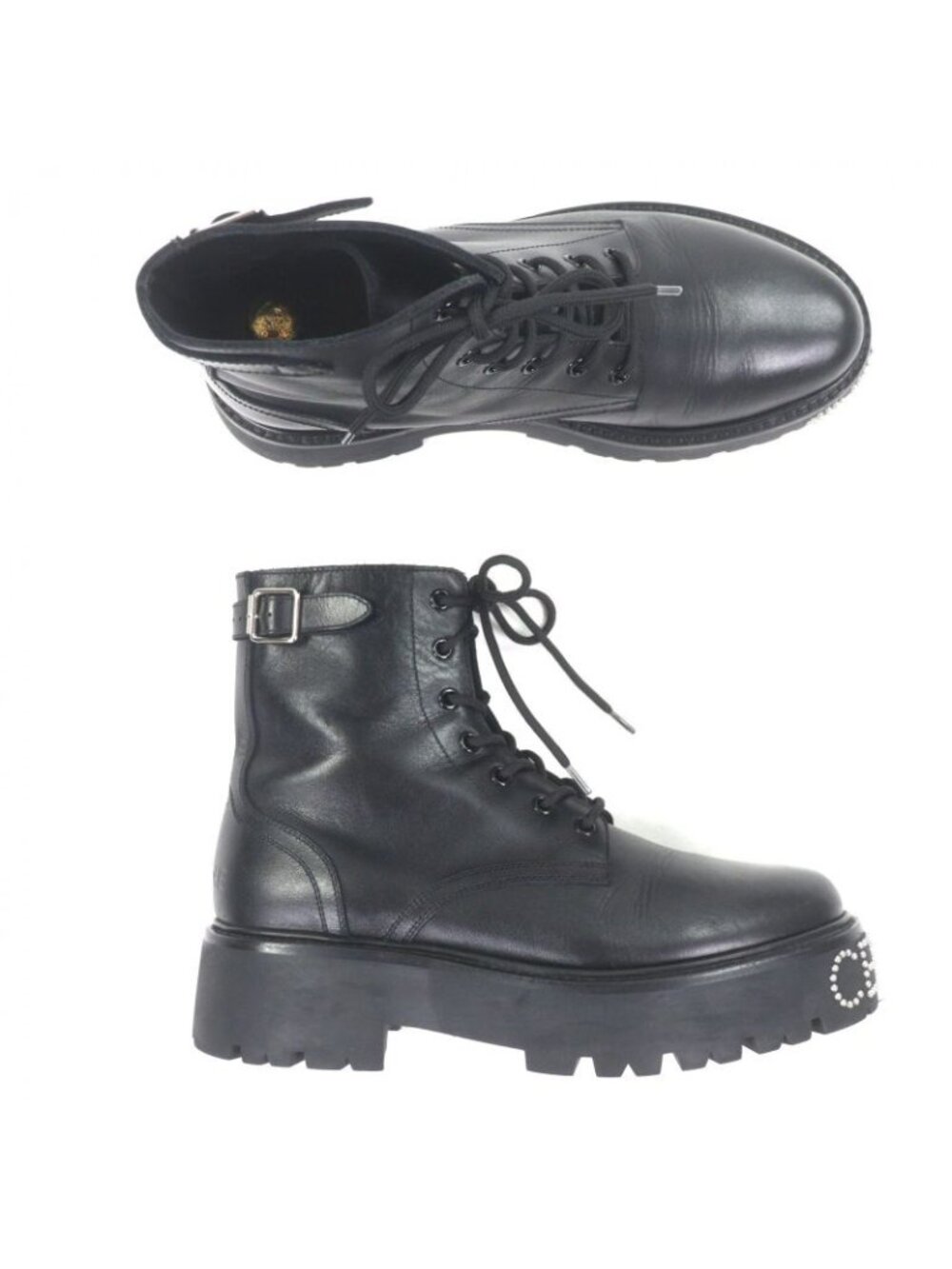 Celine Bulky Leather Hedi Slimane Era Logo Studs Lace Up Short Boots Black 42 - Picture 6 of 10